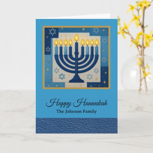 Carte Modern Happy Hanukkah Family Name (Fleur jaune)