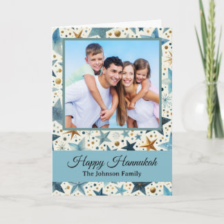 Carte Modern Happy Hanukkah Pattern Custom Family Photo