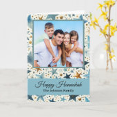 Carte Modern Happy Hanukkah Pattern Custom Family Photo (Fleur jaune)