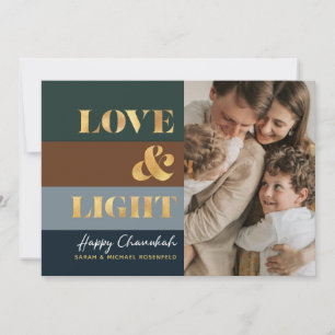 Carte Modern Love & Light Gold Typographie Photo Hanukka