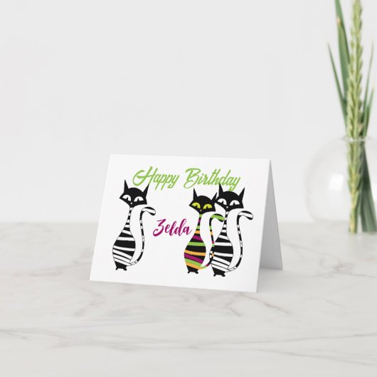 Carte Modern Mid Century Cats texte modifiable (Devant)