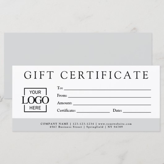 Carte Modern Minimalist Custom Business Gift Certificate (Devant / Derrière)