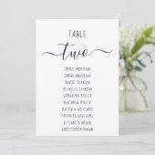 Carte Modern  Navy Blue Script White Seating Chart Card (Debout devant)