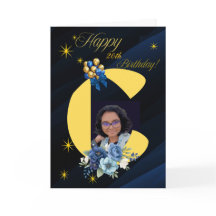 Modern Navy & Gold Initial "C" Photo 20th Birthday