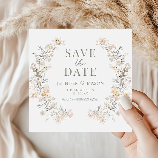 Carte Modern Neutral Floral Save The Date Photo Invite