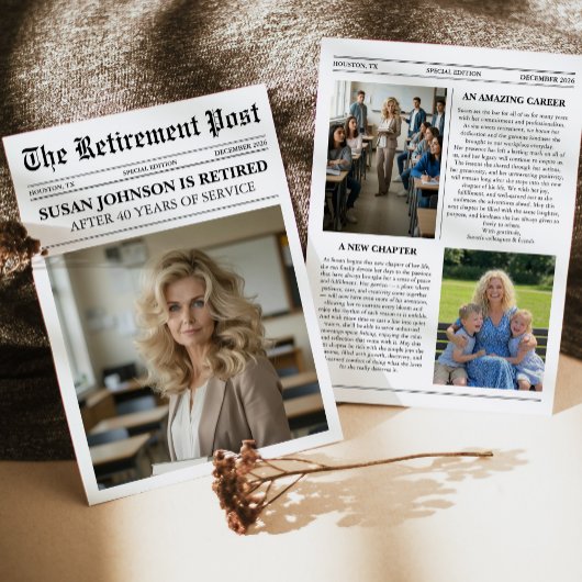 Carte Modern Photo Newspaper Retirement Card