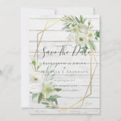 Carte Modern Photo Save Dates White Floral Greenery Leaf (Devant)