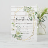 Carte Modern Photo Save Dates White Floral Greenery Leaf (Debout devant)