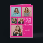 Carte Modern Pink 5 Photo Collage 18e anniversaire<br><div class="desc">Célébrez un anniversaire marquant avec un collage de cinq photos moderne et élégant. Ce design capture des souvenirs chéris et ajoute une touche personnelle à une célébration du 18ème anniversaire,  en faisant un souvenir à trésor.</div>