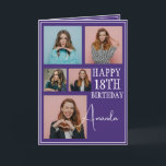 Carte Modern Purple 5 Photo Collage 18e anniversaire<br><div class="desc">Célébrez un anniversaire marquant avec un collage de cinq photos moderne et élégant. Ce design capture des souvenirs chéris et ajoute une touche personnelle à une célébration du 18ème anniversaire,  en faisant un souvenir à trésor.</div>