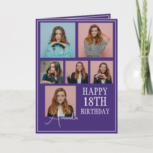Carte Modern Purple 6 Photo Collage 18e anniversaire (Devant)