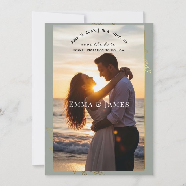 Carte Modern Sage Green Gold Botanical Save the Date (Devant)