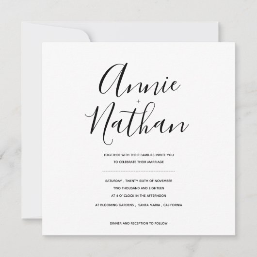 Carte Modern Script Minimal Black & White Wedding Invite (Devant)