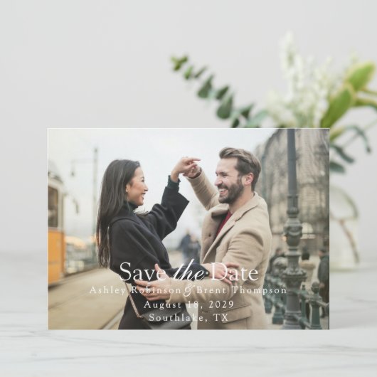 Carte Modern Script White Text Horizontal Photo (Debout devant)