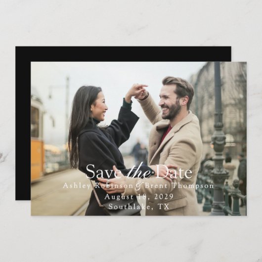 Carte Modern Script White Text Horizontal Photo (Devant / Derrière)