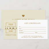Carte Modern Simple Beige Business Logo Gift Certificate (Devant / Derrière)