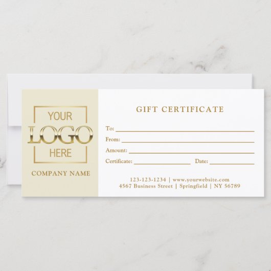 Carte Modern Simple Beige Business Logo Gift Certificate (Devant)