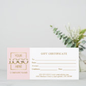 Carte Modern Simple Pink Business Logo Gift Certificate (Debout devant)