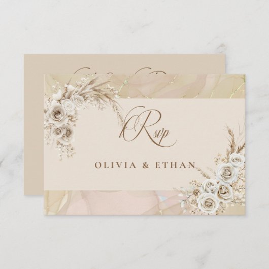 Carte Modern White Boho Floral Arch Wedding RSVP Card (Devant / Derrière)