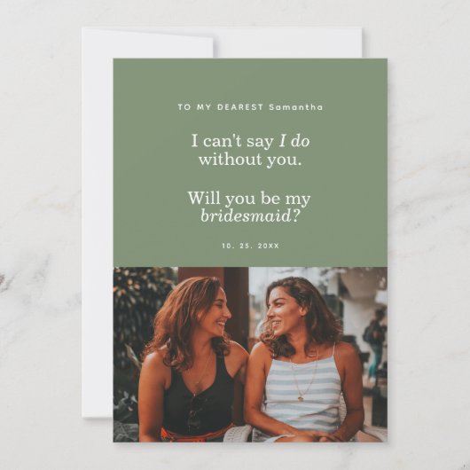 Carte Modern Will You Be My Bridesmaid Photo Card (Devant)
