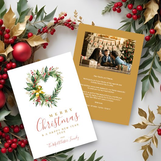 Carte Modern Wreath Heart-Shape Merry Christmas Photo