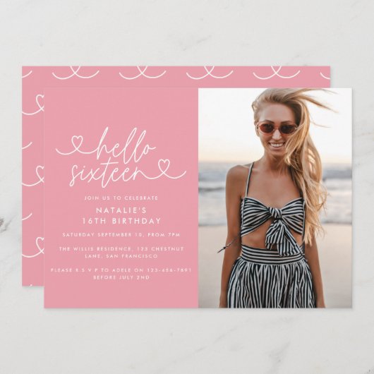 Carte Moderne 16e anniversaire simple élégant script élé (Devant / Derrière)