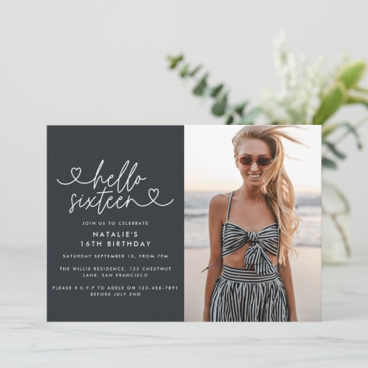 Carte Moderne 16e anniversaire simple élégant script élé (Debout devant)