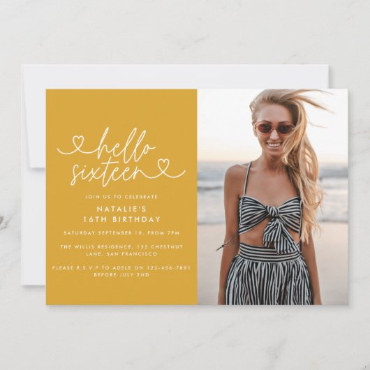 Carte Moderne 16e anniversaire simple élégant script élé (Devant)