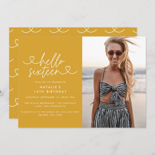 Carte Moderne 16e anniversaire simple élégant script élé (Devant / Derrière)