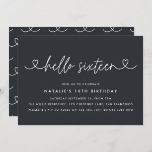 Carte Moderne 16e anniversaire simple élégant script élé