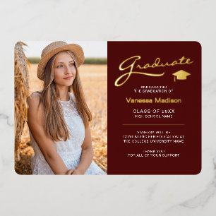 Carte moderne 2 Photo Red White & Gold Foil Grad C
