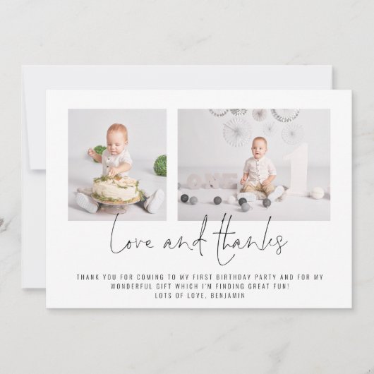 Carte Moderne 2 Photos Anniversaire Amour et Merci (Devant)