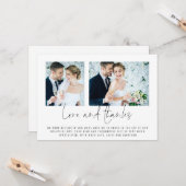 Carte Moderne 2 Photos Mariage Amour et Merci (Devant/Arrière en situation)