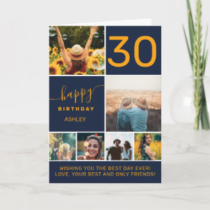 Carte Moderne 30 anniversaire orange bleu 6 photo collag