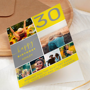 Carte Moderne 30 ans jaune 6 photo collage grille