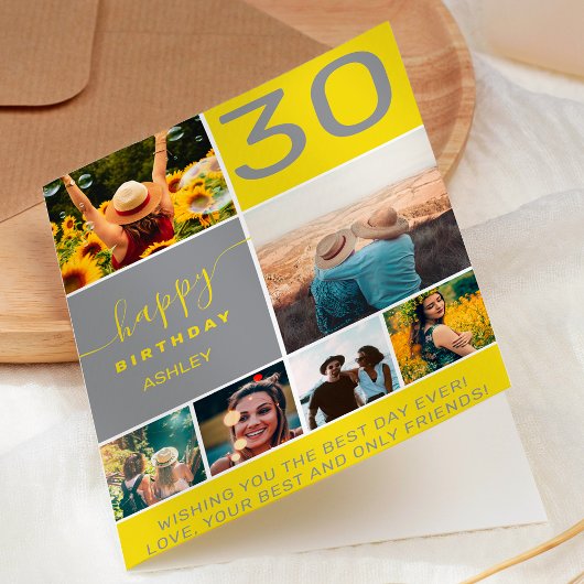 Carte Moderne 30 ans jaune 6 photo collage grille