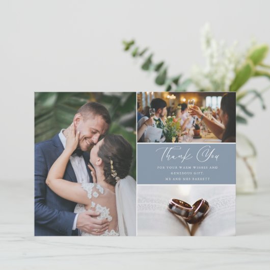 Carte Moderne 3 Photo Mariage Merci (Debout devant)