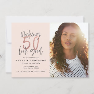 Carte Moderne 50e anniversaire chic typographie or rose