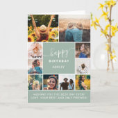 Carte Moderne âge d'anniversaire vert sauge 10 photo col (Fleur jaune)