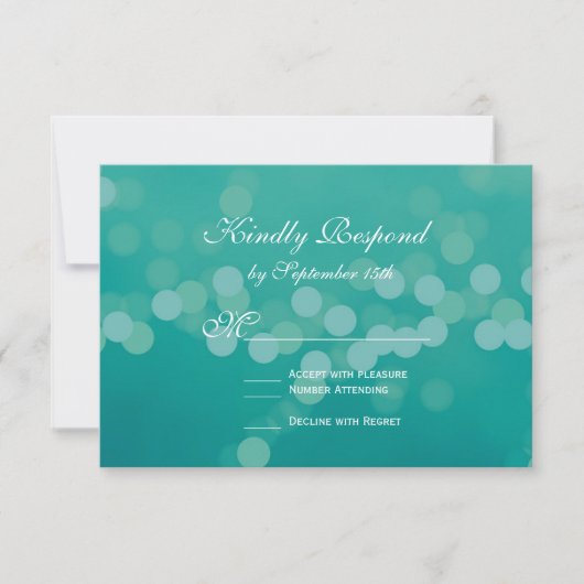 Carte moderne Aqua Blue Green Bokeh Wedding RSVP (Devant)