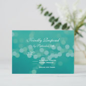 Carte moderne Aqua Blue Green Bokeh Wedding RSVP (Debout devant)