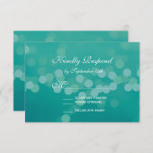 Carte moderne Aqua Blue Green Bokeh Wedding RSVP (Devant / Derrière)
