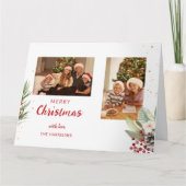 Carte Moderne aquarelle Noël botanique deux photos (Devant)