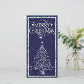 Carte moderne Argent et Arbre de Noël bleu (Debout devant)