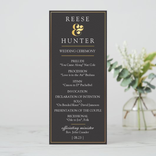 Carte moderne Black Gold Elegant Wedding Programme (Debout devant)