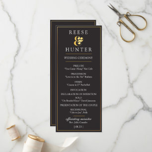 Carte moderne Black Gold Elegant Wedding Programme