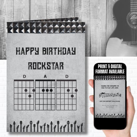 Carte Moderne Black Grey Rockstar Papa Joyeux anniversai