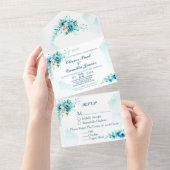 Carte moderne Blue Floral Wedding Invitation & RSV (Déchirure)