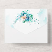 Carte moderne Blue Floral Wedding Invitation & RSV (Verso)