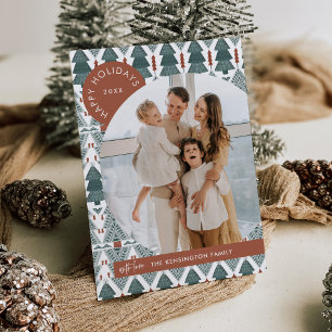 Carte moderne Boho Christmas Tree Photo Holiday